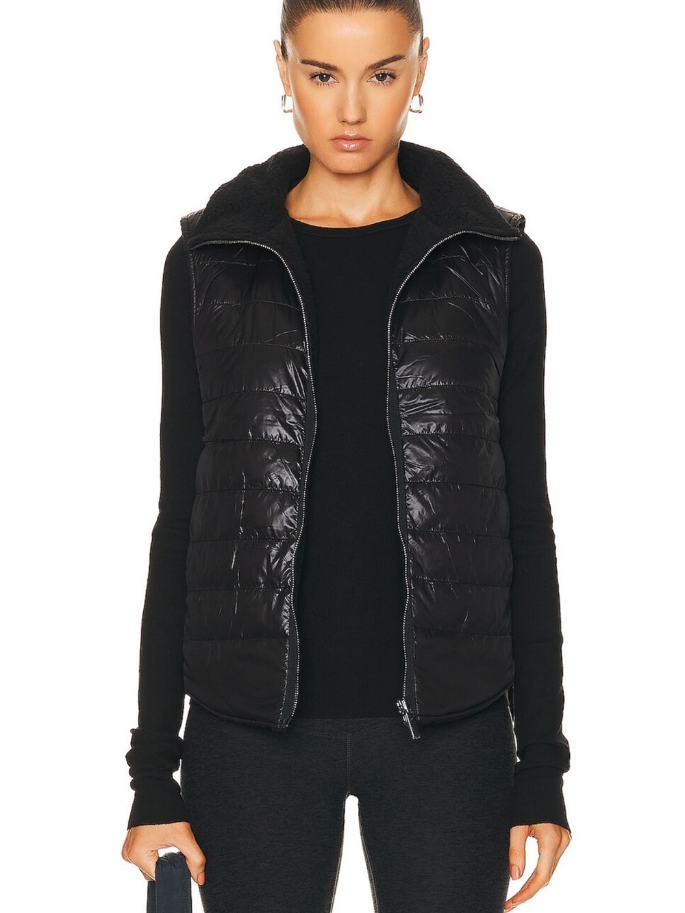 Varley Ellis Reversible Quilted Shell and Fleece Gilet Full Zip Vest Black M